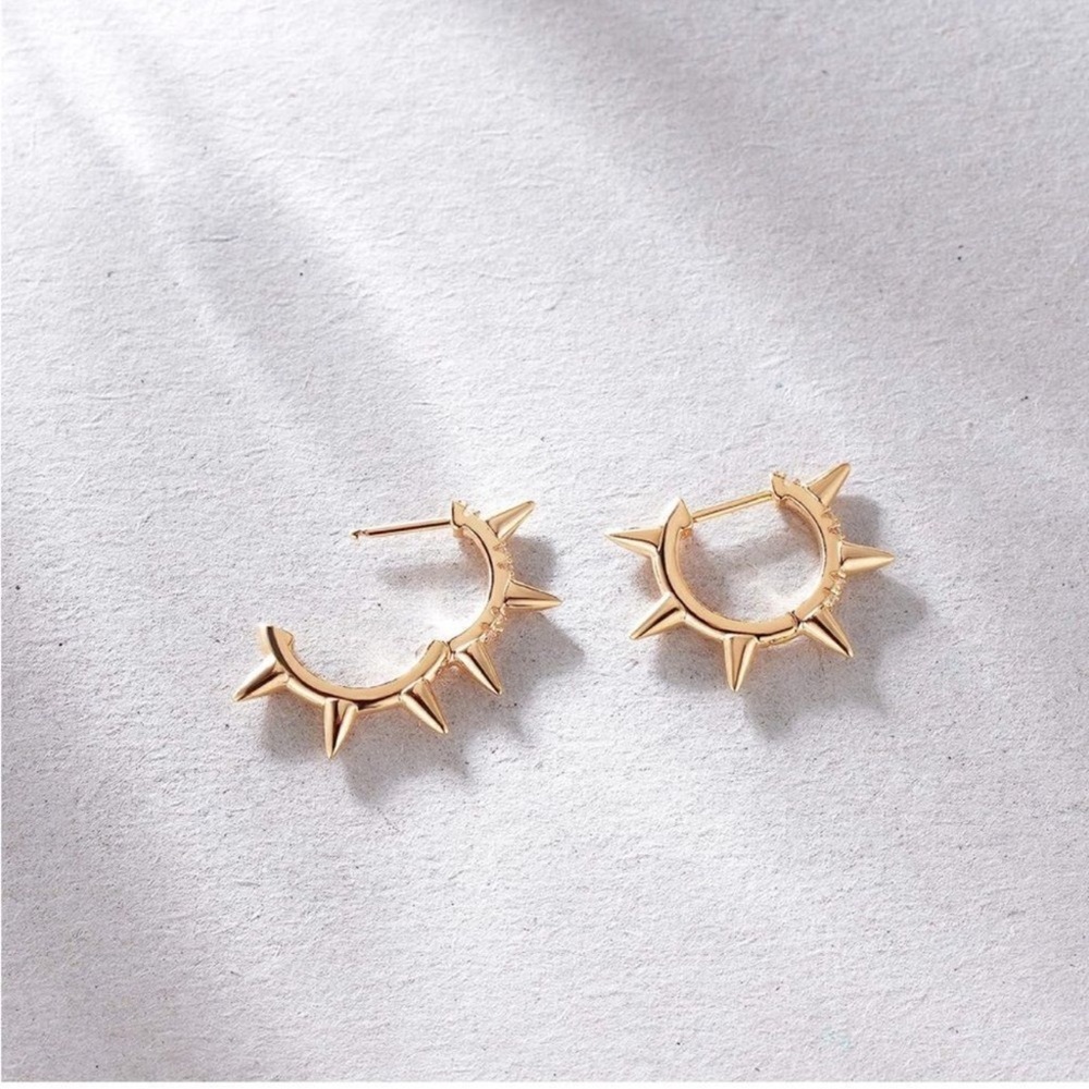 14k Gold Plated Spiked Cubic Zirconia Hoop Earrings